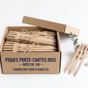 Piques porte-cartes bois — Boîte de 100