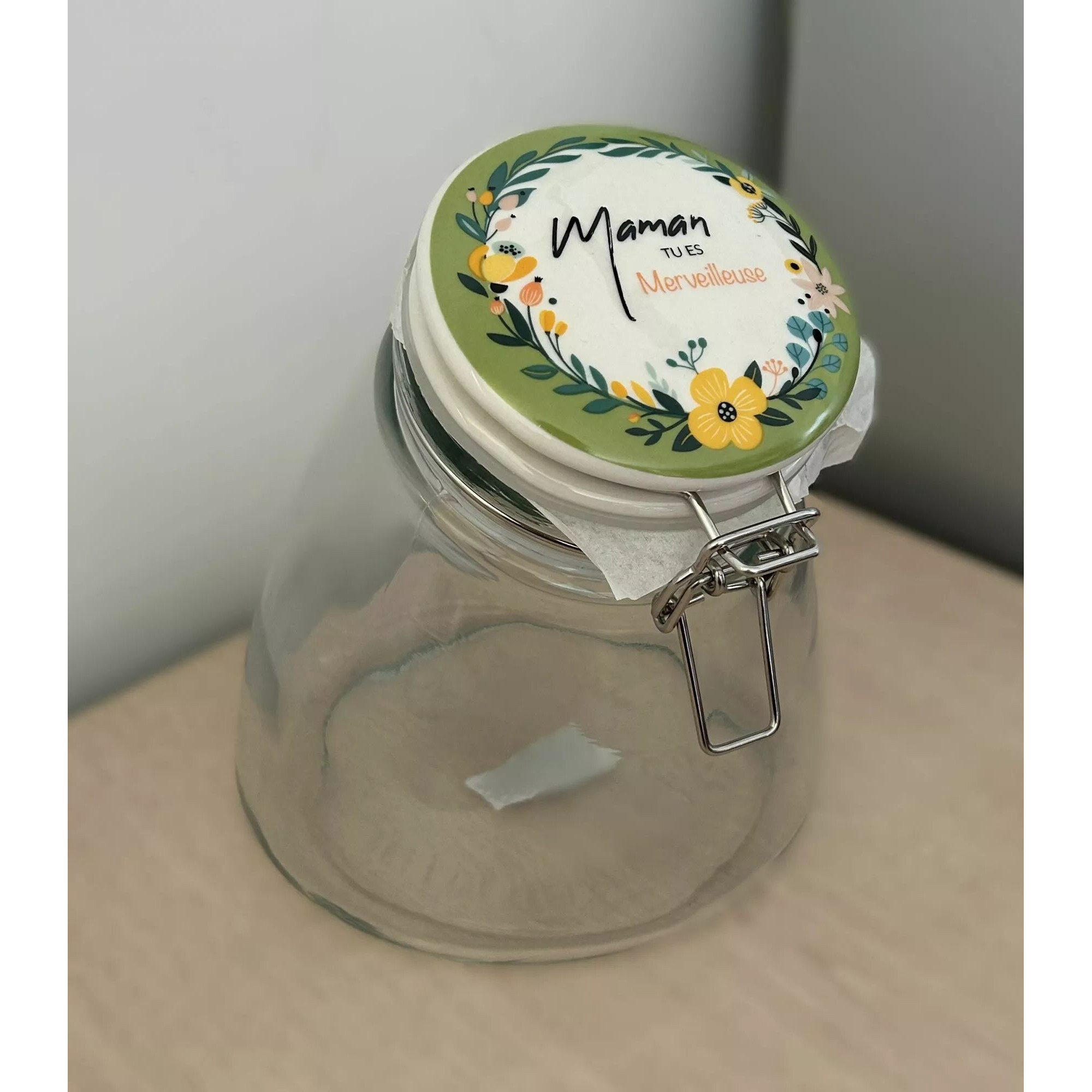 Bocal vase en verre vert avec fermeture pour compositions florales professionnelles