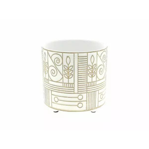 Cache-pot rond en céramique blanche motif hiéroglyphe pour compositions florales professionnelles