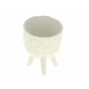 Cache-pot céramique taupe incliné sur pieds pour fleuriste diamètre 13,5 cm hauteur 18 cm