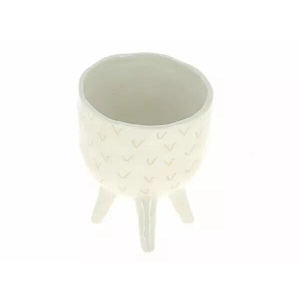 Cache-pot céramique taupe incliné sur pieds pour fleuriste diamètre 13,5 cm hauteur 18 cm