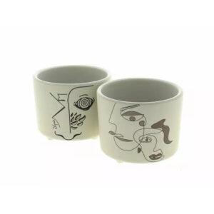 Cache-pot céramique blanc avec visage décoratif sur pieds pour fleuriste et compositions florales