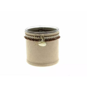 Cache-pot rond en verre transparent avec contour feutrine taupe pour fleuriste, diamètre 11,5 cm hauteur 12 cm