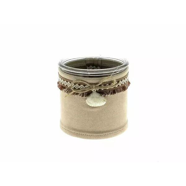 Cache-pot rond en verre avec bordure feutrine taupe pour fleuriste, diamètre 9,5 cm hauteur 10 cm