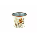 Cache-pot rond en zinc décoré thème automne diamètre 11 cm hauteur 9,5 cm pour compositions florales professionnelles