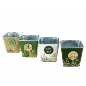 Cache-pot carré en zinc décor pomme de pin 9 cm pour compositions florales fleuriste