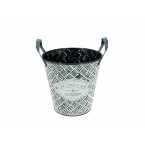 Cache-pot rond en zinc blanchi avec décoration Flowers diamètre 12,5 cm pour fleuriste