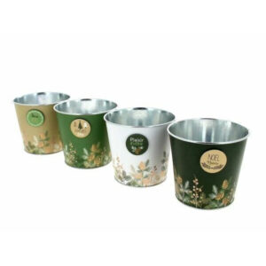 Cache-pot rond en zinc avec décoration pomme de pin pour fleuriste, diamètre 13 cm hauteur 12 cm