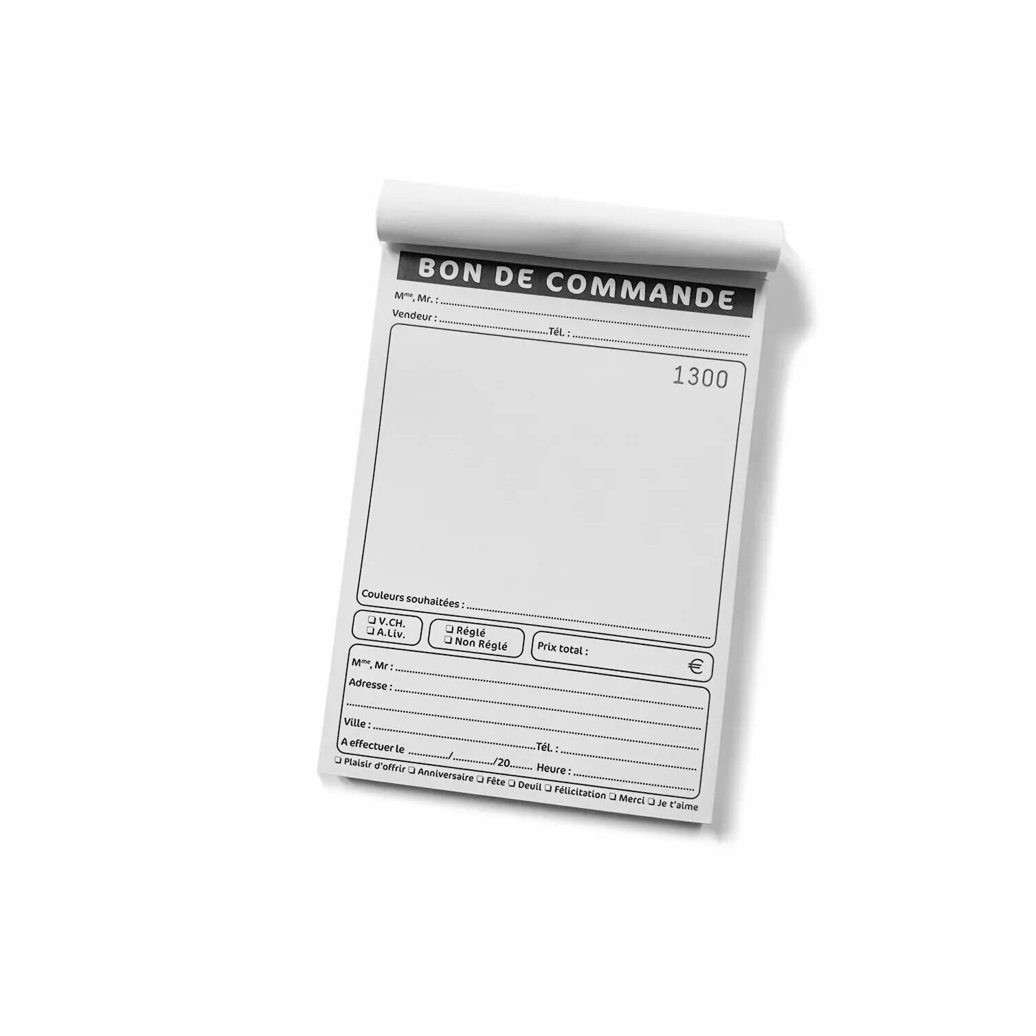 Carnet de bon de commande format A5 avec feuillets double exemplaire pour fleuriste