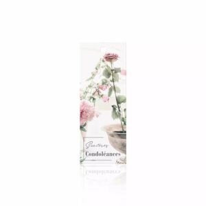 Carte de condoléances Lacrima Sincères Condoléances JESO CARDS format 48 x 125 mm pour fleuristes et compositions funéraires