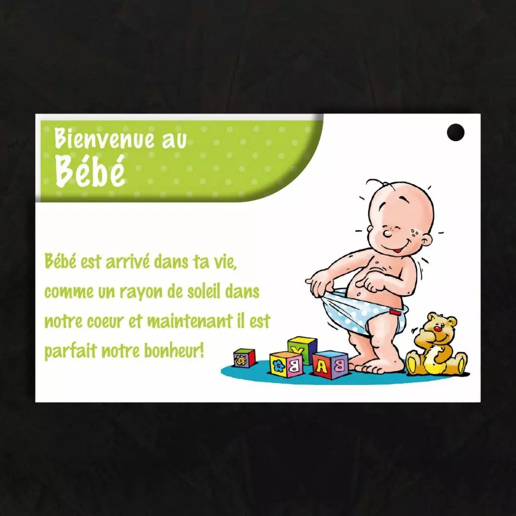Cartes de voeux double Bienvenue au Bébé en papier luxe pour fleuriste, format 65x100mm