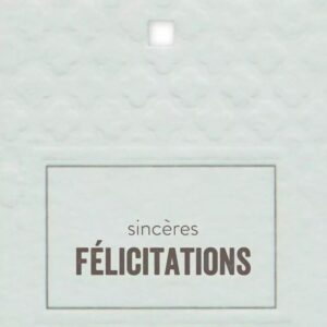 Cartes de voeux Como Sincères Félicitations 70x70mm sur coton pour fleuristes JESO CARDS
