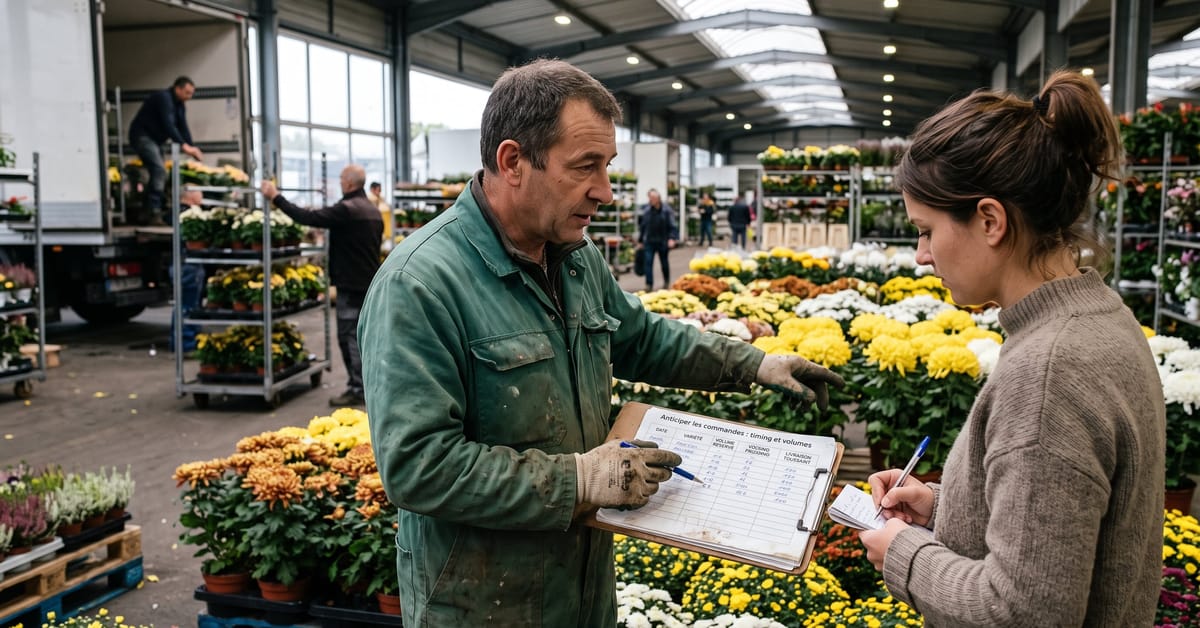 Chrysanthèmes de Toussaint prêts à la vente, commandes anticipées en fleuriste