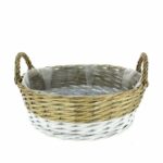 Corbeille ronde en osier bicolore avec anses pour compositions florales professionnelles fleuriste
