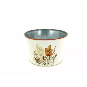 Coupe ronde en zinc décorée motif Automne 15 cm pour compositions florales et arrangements de fleuriste