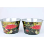 Coupe en zinc avec motif champignon pour composition florale diamètre 14,5 cm hauteur 9 cm