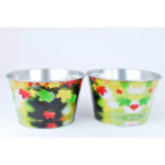 Coupe décorative en zinc avec motif feuilles automnales pour compositions florales et créations fleuristes
