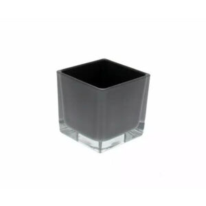 Cube cache-pot en verre gris 7x7 cm hauteur 8 cm pour compositions florales professionnelles