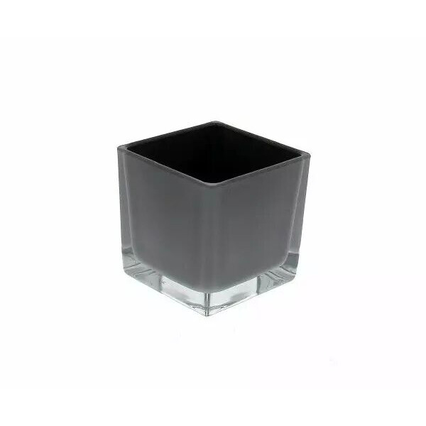 Cube cache-pot en verre gris 7x7 cm hauteur 8 cm pour compositions florales professionnelles