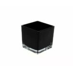 Cube cache-pot en verre noir 7x7 cm hauteur 8 cm pour compositions florales professionnelles