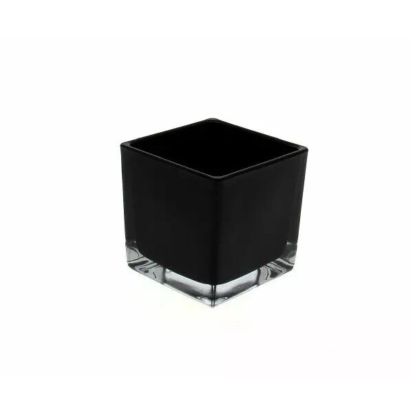 Cube cache-pot en verre noir 7x7 cm hauteur 8 cm pour compositions florales professionnelles