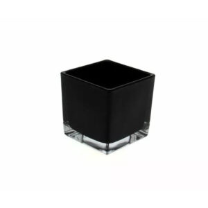 Cube cache-pot en verre noir 7x7 cm hauteur 8 cm pour compositions florales professionnelles