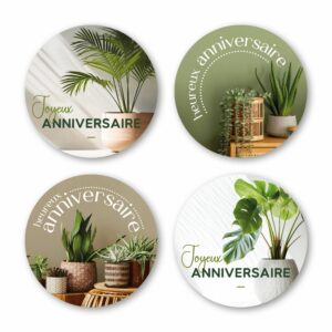 Etiquettes de voeux anniversaire JESO CARDS en rouleau pour fleuristes, 4 séries de visuels différents