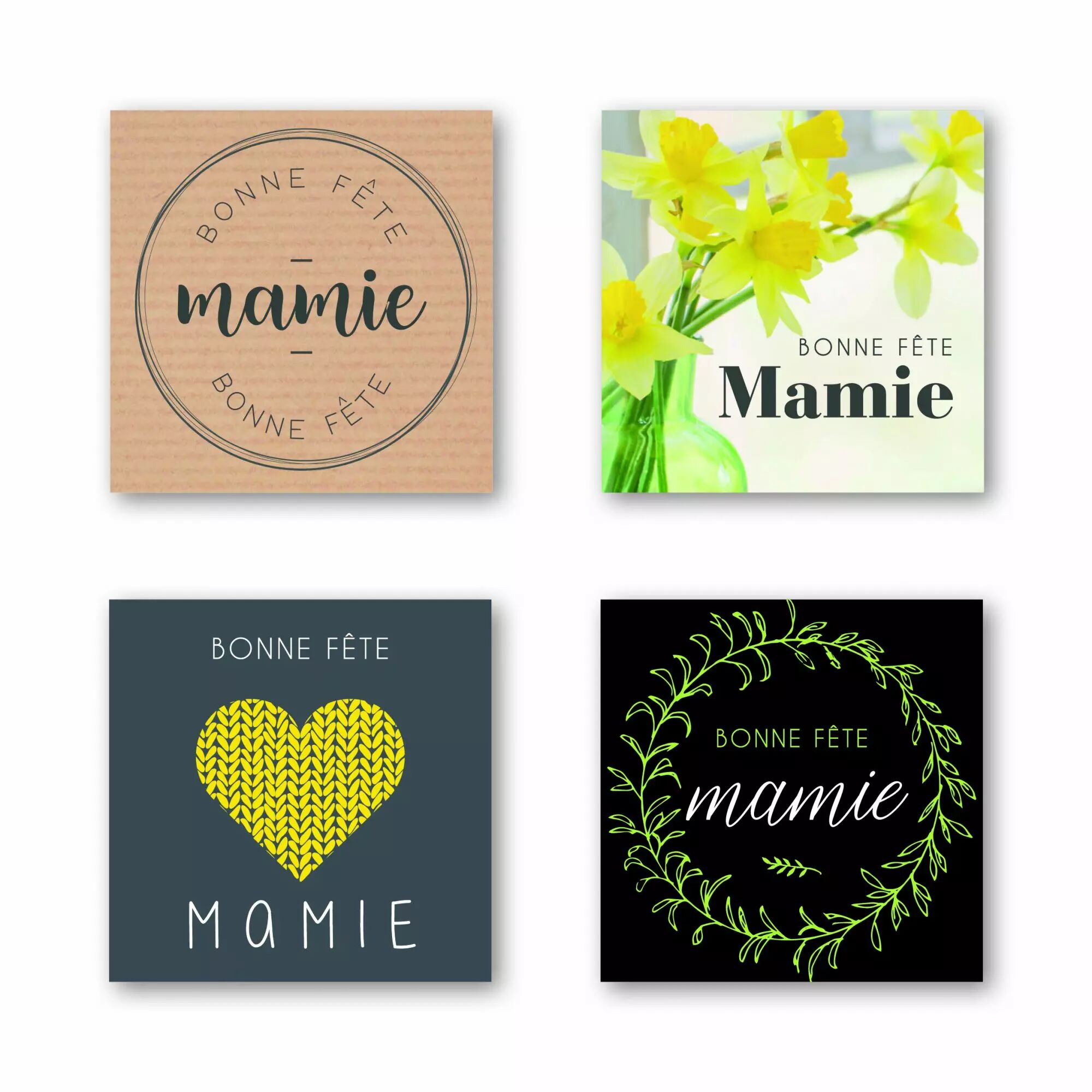 Rouleau d'étiquettes Bonne Fête Mamie pour fleuriste avec 4 designs différents