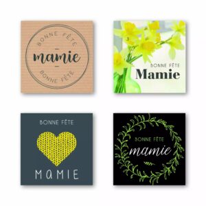 Rouleau d'étiquettes Bonne Fête Mamie pour fleuriste avec 4 designs différents