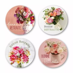 Etiquettes adhésives Bonne Retraite pour compositions florales professionnelles