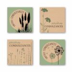 Étiquettes de vœux Sincères Condoléances pour fleuriste, boîte de 500 étiquettes en 4 motifs différents