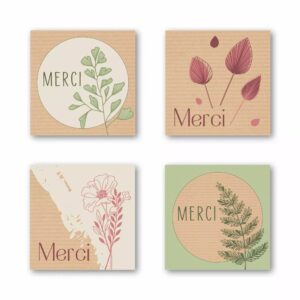Étiquettes de remerciement Merci pour fleuriste JESO CARDS en rouleau de 500 pièces avec 4 motifs différents