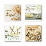 Étiquettes vœux Joyeuses Pâques en rouleau pour fleuristes avec 4 motifs différents