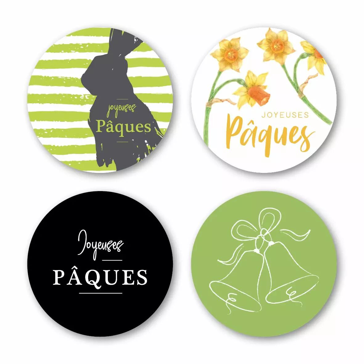 Etiquettes de voeux Joyeuses Pâques pour fleuriste en rouleau de 500 avec 4 décors différents