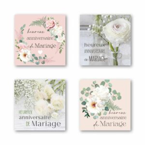 Étiquettes voeux anniversaire de mariage en rouleau pour compositions florales professionnelles