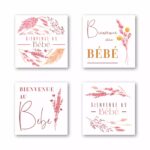 Etiquettes de voeux Bienvenue au Bébé pour fleuriste en rouleau avec 4 designs différents