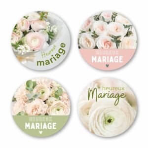 Étiquettes vœux mariage Quatro Heureux Mariage JESO CARDS pour compositions florales professionnelles