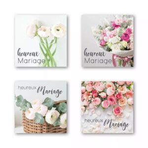 Étiquettes de vœux Heureux Mariage JESO CARDS en rouleau pour compositions florales et bouquets de mariage fleuriste