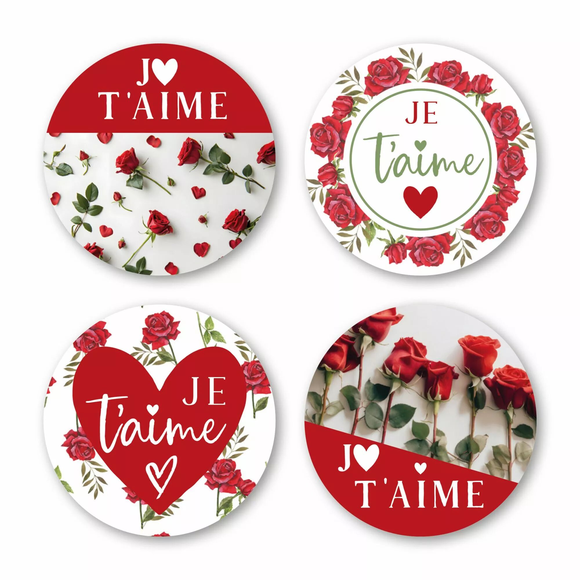 Étiquettes de vœux Je t'aime Quatro JESO CARDS pour fleuristes avec 4 motifs différents