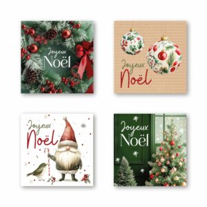 Étiquettes de vœux Joyeuses Noël en rouleau pour fleuriste avec 4 designs festifs différents