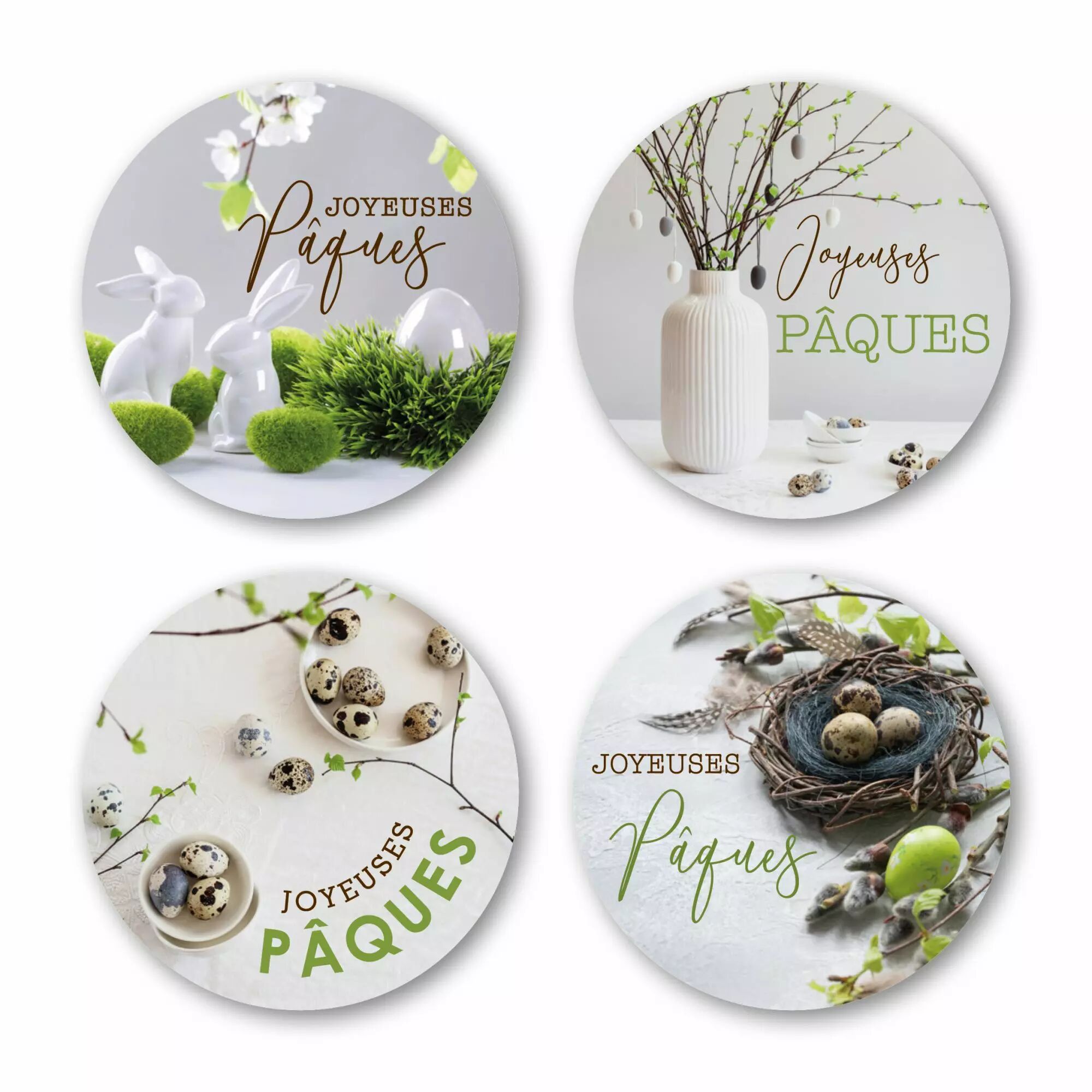 Étiquettes de vœux Joyeuses Pâques pour fleuriste en rouleau de 500 pièces avec 4 motifs différents