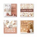 Étiquettes de voeux Quatro pour fleuriste avec 4 séries de visuels différents pour personnaliser bouquets et compositions florales