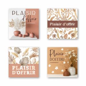 Étiquettes de voeux Quatro pour fleuriste avec 4 séries de visuels différents pour personnaliser bouquets et compositions florales