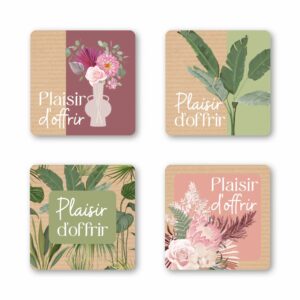Étiquettes vœux Quatro Plaisir d'offrir JESO CARDS en rouleau pour fleuristes avec 4 séries de visuels différents