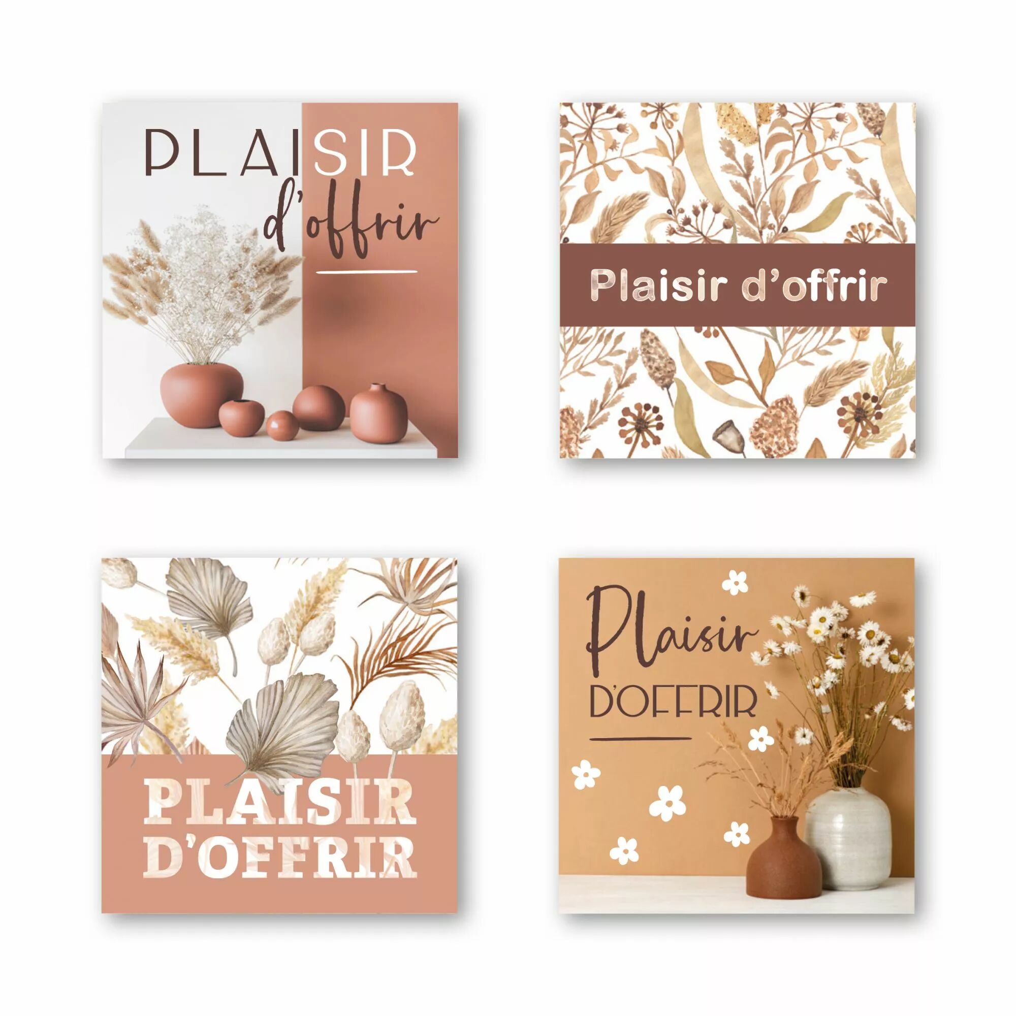 Étiquettes de voeux Quatro JESO CARDS pour fleuriste avec 4 séries de visuels différents pour personnaliser bouquets et compositions florales