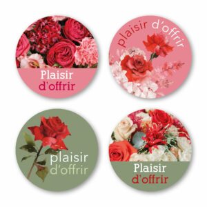 Rouleau d'étiquettes de voeux Quatro Plaisir d'offrir JESO CARDS pour fleuriste avec 4 motifs différents