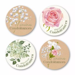 Étiquettes de vœux Sincères Condoléances format Quatro JESO CARDS pour fleuriste compositions funéraires