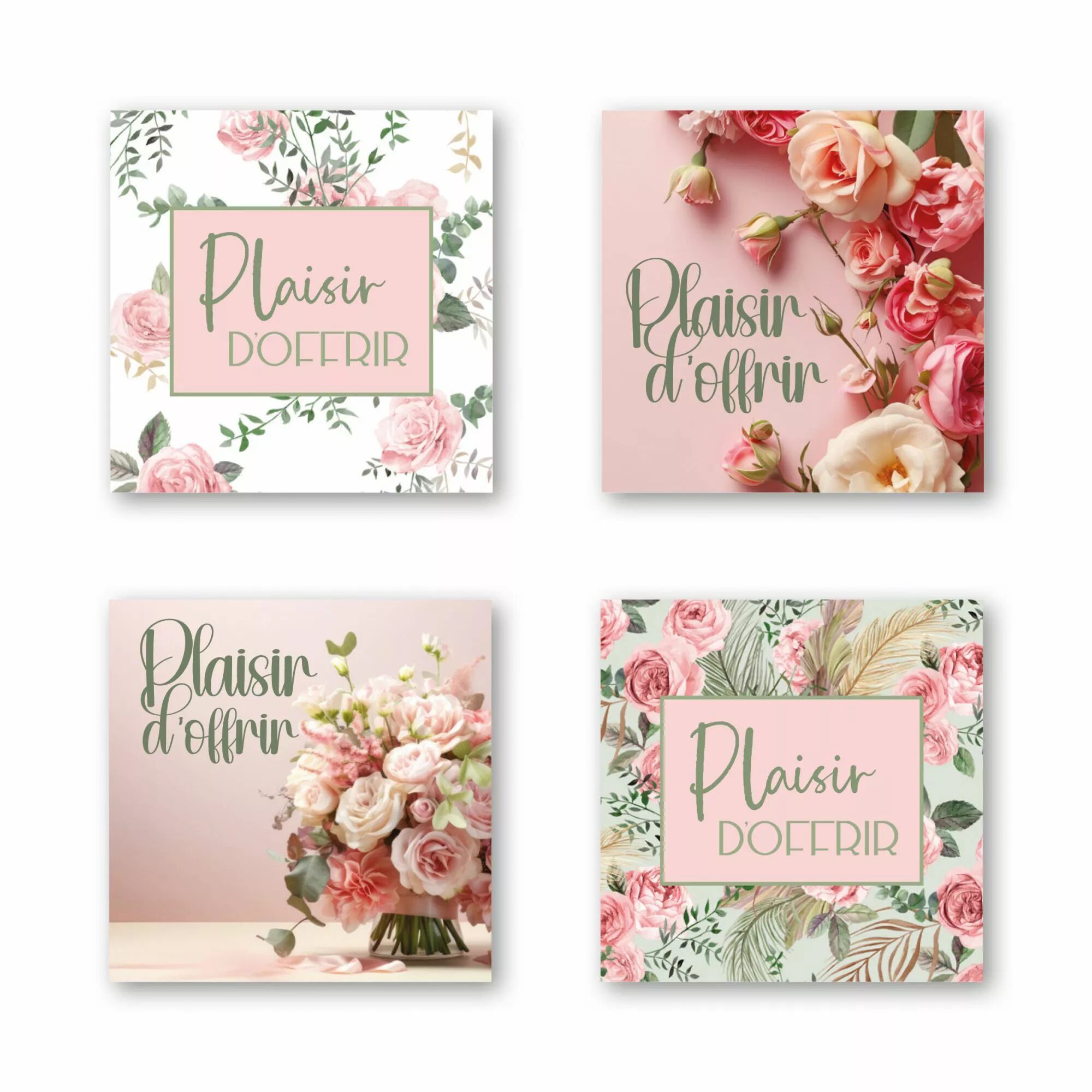 Rouleau d'étiquettes de vœux Quattro Plaisir d'offrir pour fleuristes avec 4 séries d'images différentes