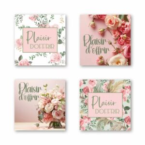 Rouleau d'étiquettes de vœux Quattro Plaisir d'offrir JESO CARDS pour fleuristes avec 4 séries d'images différentes