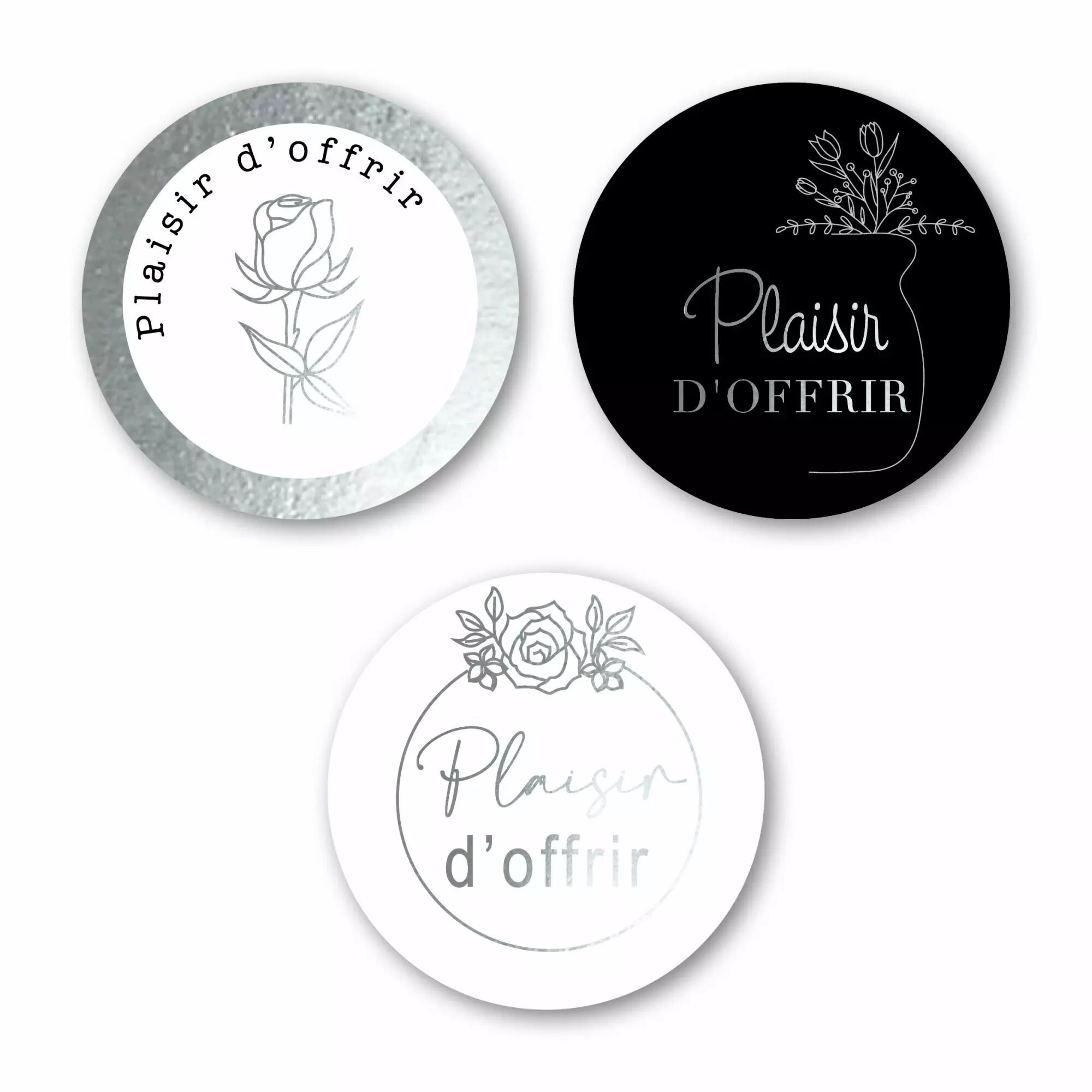 Étiquettes de vœux dorées Plaisir d'Offrir pour fleuriste avec impression à chaud en rouleau de 300 pièces